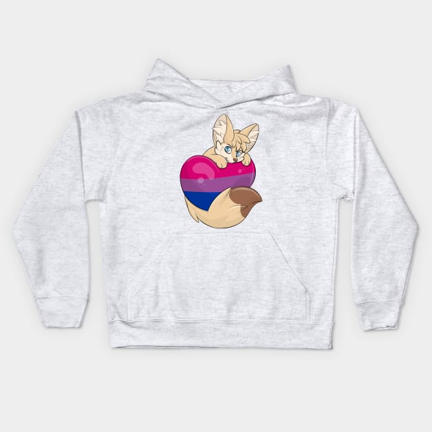 Bi Flag-Heart Fennec Fox Kids Hoodie by Fennekfuchs